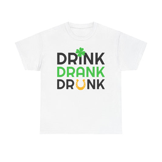 Funny St. Patrick's Day Tee, Unisex Heavy Cotton T-Shirt, Drink Drank Drunk Shirt, Party Top, Irish Celebration Gift