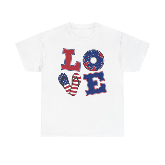 Patriotic Love Tee, Unisex Heavy Cotton Shirt, Independence Day Outfit, Casual Summer Style, Gift for Him/Her