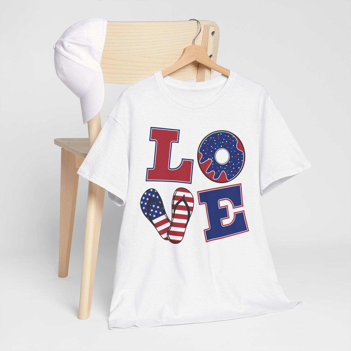 Patriotic Love Tee, Unisex Heavy Cotton Shirt, Independence Day Outfit, Casual Summer Style, Gift for Him/Her