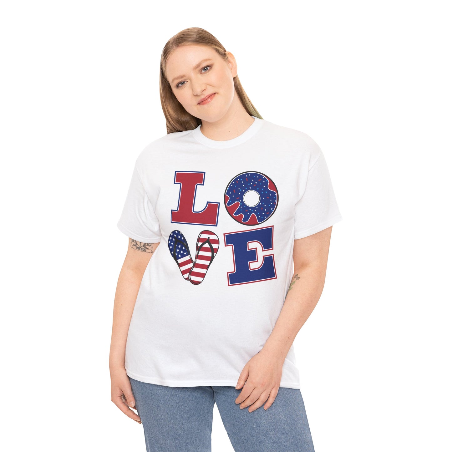 Patriotic Love Tee, Unisex Heavy Cotton Shirt, Independence Day Outfit, Casual Summer Style, Gift for Him/Her