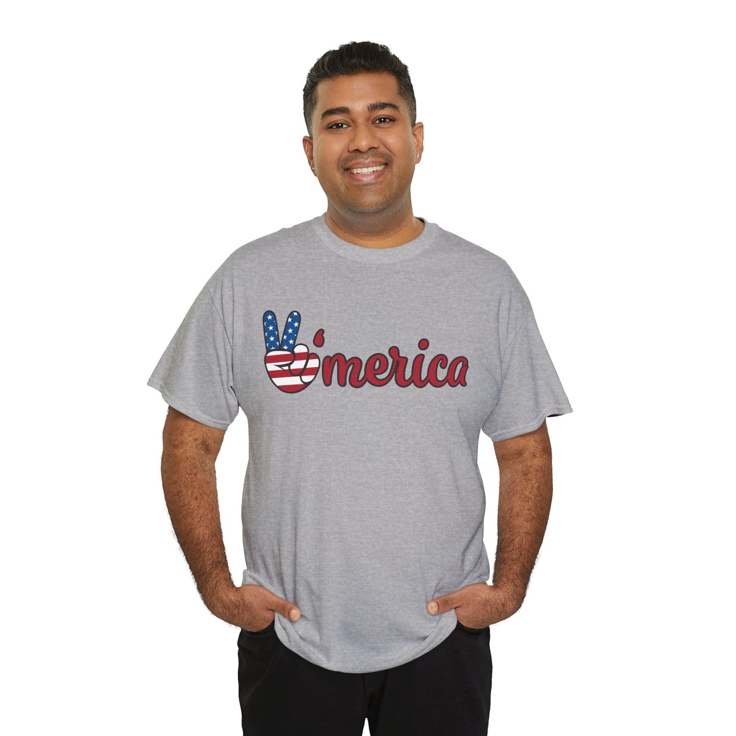 Unisex Heavy Cotton Tee with Peace Sign - Perfect for 4th of July, Family Gatherings, Casual Wear, Gifts, Celebrations