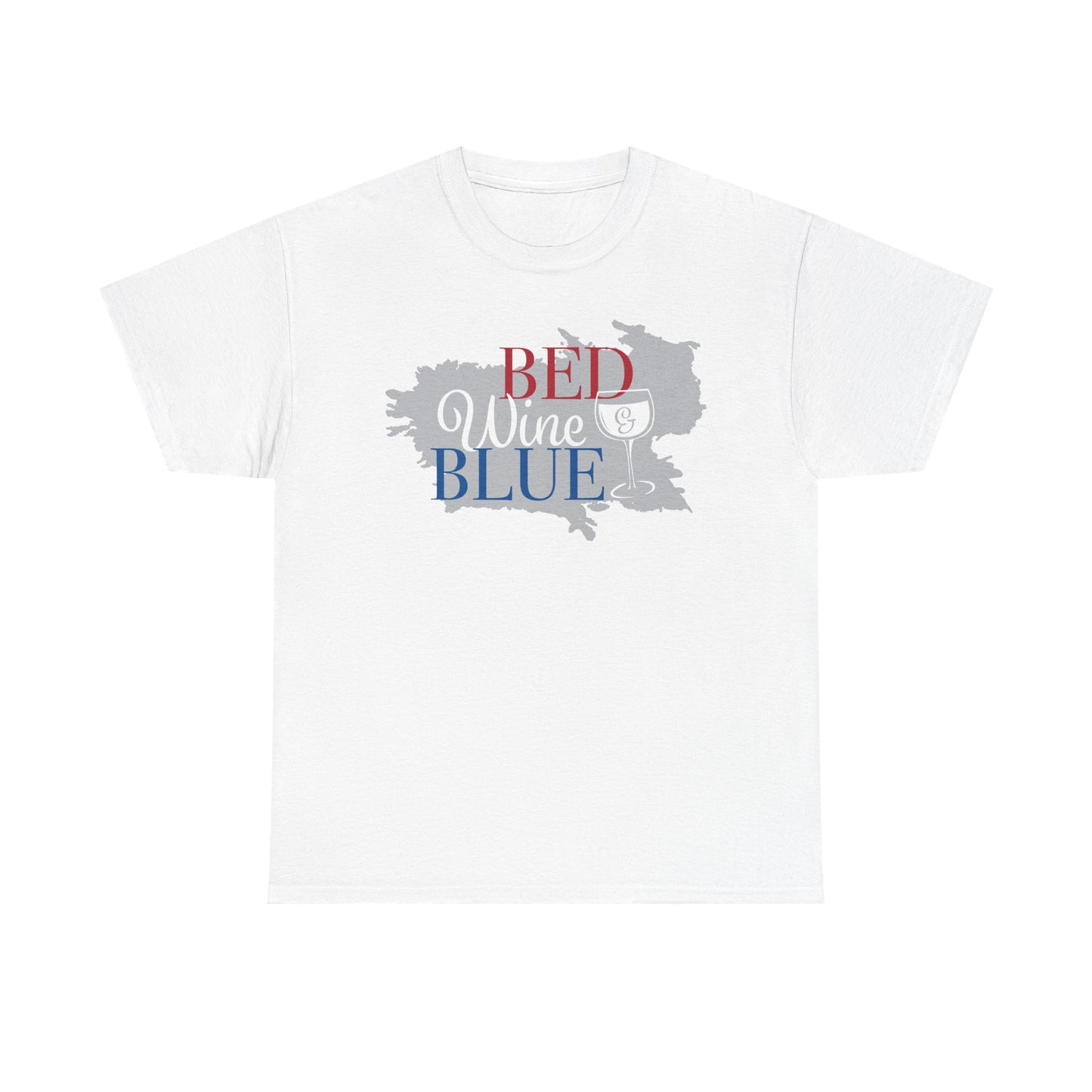 Unisex Heavy Cotton Tee with 'Bed, Wine, Blue' Design | Casual Wear, Gift for Wine Lovers, Fun T-Shirt, Relaxation Apparel, Summer Vibes