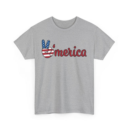 Unisex Heavy Cotton Tee with Peace Sign - Perfect for 4th of July, Family Gatherings, Casual Wear, Gifts, Celebrations