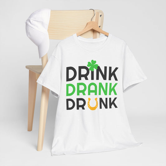 Funny St. Patrick's Day Tee, Unisex Heavy Cotton T-Shirt, Drink Drank Drunk Shirt, Party Top, Irish Celebration Gift