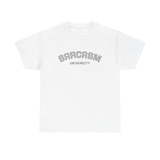 Sarcasm University Unisex Heavy Cotton Tee, Funny Graphic T-Shirt, Novelty Gift, Casual Top, Humor Apparel, Statement Shirt