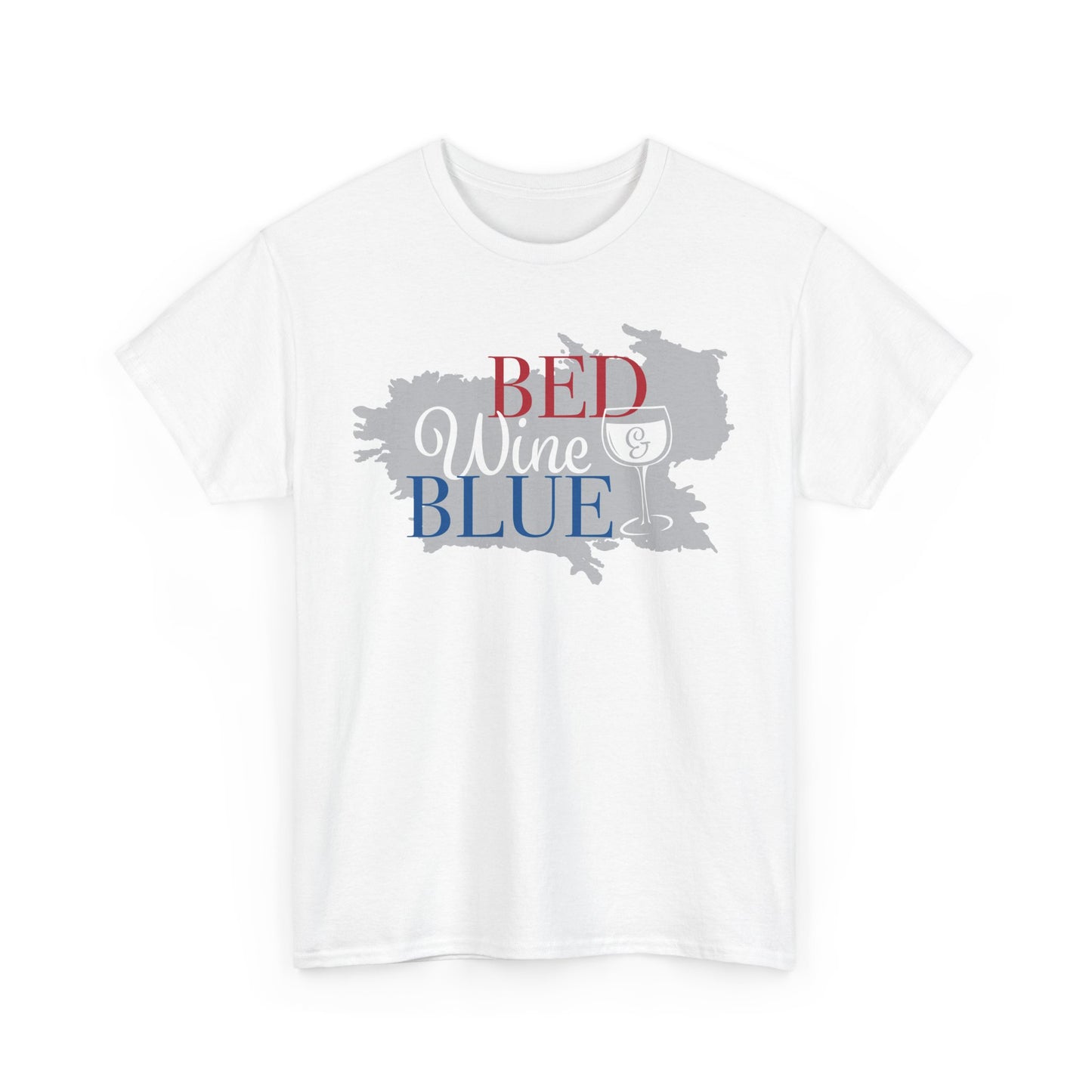 Unisex Heavy Cotton Tee with 'Bed, Wine, Blue' Design | Casual Wear, Gift for Wine Lovers, Fun T-Shirt, Relaxation Apparel, Summer Vibes