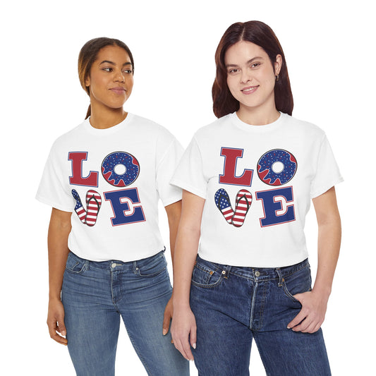 Patriotic Love Tee, Unisex Heavy Cotton Shirt, Independence Day Outfit, Casual Summer Style, Gift for Him/Her